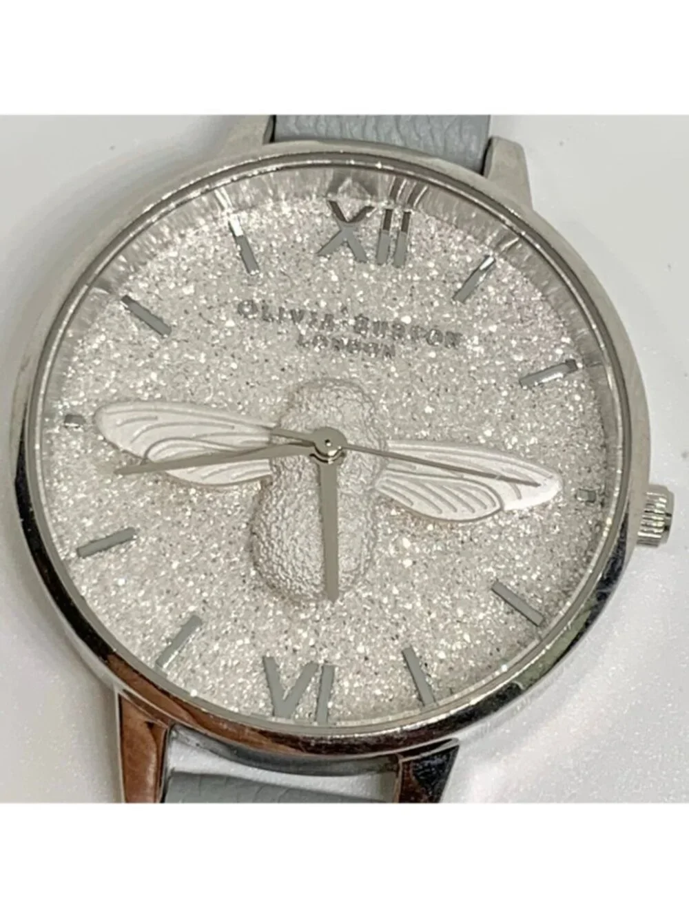 Olivia Burton London watch 3D bee dial 34mm stainless steel gray leather running